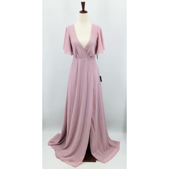 Lulu’s M mauve purple vneck split flutter sleeve A-line maxi dress NWT - Picture 5 of 8